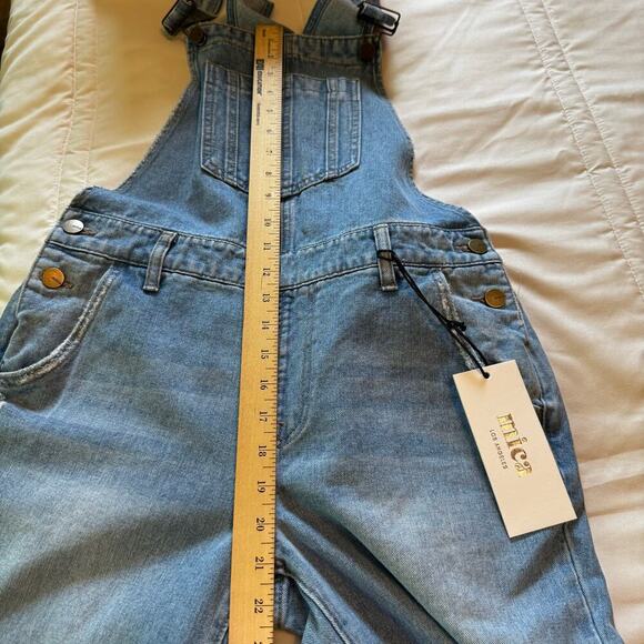 Mica Denim Boyfriend Overalls Medium Wash Distressed Skinny Leg Size Small - Picture 8 of 14